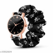 Scrunchie Bands Watch for Women & Girls Scrunchies Watch Classic Flower Dial & Unique Scrunchies Watches Strap Cloth Soft Pattern Solid Fabric Wristband Watch Combo Pack of 2
