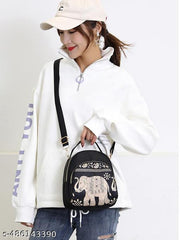 SYGA Women's Mini Backpack - Multi-Purpose Shoulder Bag  with Elephant Pattern (Black)