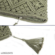 THE TOP KNOTT  Crochet Tassel Handbag Straw Envelope Clutch Bag Cotton Macrame Purse Hobo Hand-Woven Beach Wristlet Bag with Zipper