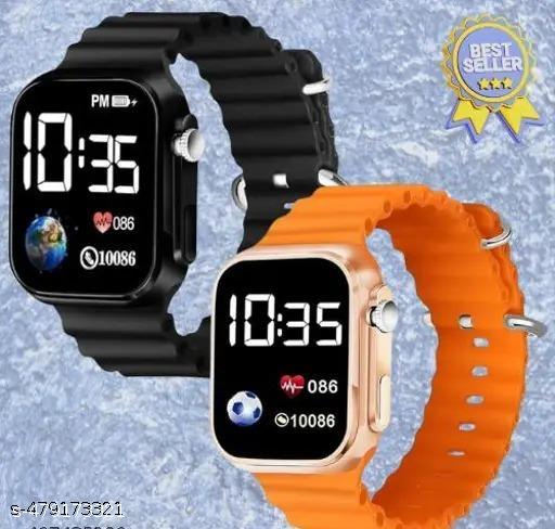 Square Dial Digital Watches Combo for Boys LED Lights Watch Kids Children Pack of 2