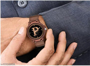 Prathshya Analog Round Black Dial ALPHABET P Design Stylish Brown PUn Strap Classic Design Fancy Wrist Watch for Men and Boys, Pack of 1 - ALPHA-P-3K-BRW-SFR
