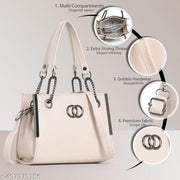 Allijo Women's Cream Boxy Sling Bag with Dual Interlocking Ring Hardware & Chain Strap Detail