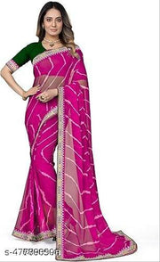 sawan special bandhani print georgette saree, soft georgette fabric with codding sequence with multi colour dhaga embroidery work lace on border.superhit mothra design with blouse.