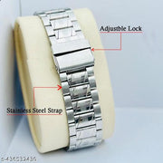 Day & Date Function Watch With Black Coated Dial, Stainless Steel Chain Analog Watch - For Men