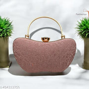Fantastiqo Pink Apple Shape Textured Party Clutch Bag with Golden Handle