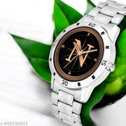 Sky Mart  Analog Round Black Dial ALPHABET N Design Stylish Silver Stainless Steel Strap Classic Design Fancy Wrist Watch for Men and Boys, Pack of 1 - ALPHA-N-AVO-SIL-STL