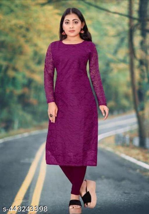 Woman self design A- line Silk net kurtis