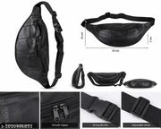 Men's Premium Black PU Leather Sling Bag | Adjustable Crossbody Chest Bag with Multiple Zip Compartments