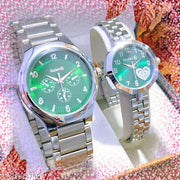 New Bandhan Silver Case Green Dial Stainless Steel Pair Watches Couple watches for Men & women