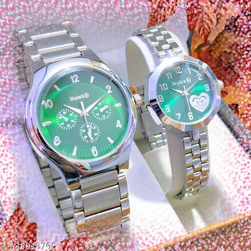 New Bandhan Silver Case Green Dial Stainless Steel Pair Watches Couple watches for Men & women