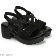 Kajmi Women Cross-Strap style Heel footwear wedges Block Chunky High Heel Ankle Elastic Strap Open Toe