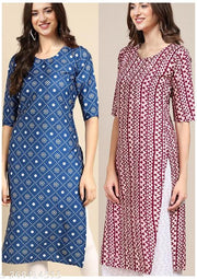 VIRHAN DESIGN PRINTED CREPE RAYON 2 COMBO PACK KURTIS FOR WOMEN