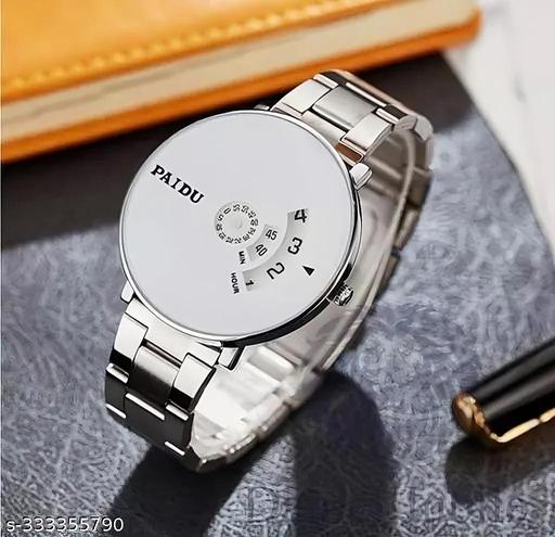Men's Stylist Stainless Steel Chain Wrist Watch Analog Round White Dial Quartz Wrist Watch for Men's and Boy Amazing Look Fancy Analog Watch - For Boys