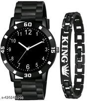 NEW STYLISH DIAL- PU STRAP & BLACK KING BRACELET COMBO SET FOR MEN Analog Watch - For Boys