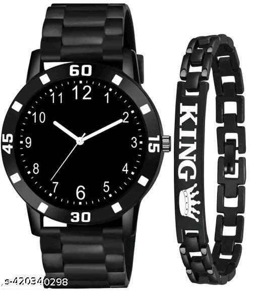 NEW STYLISH DIAL- PU STRAP & BLACK KING BRACELET COMBO SET FOR MEN Analog Watch - For Boys