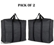Combo Pack of 2 Canvas & Polyester Shopping Bags Strong Handles Reinforced Handles jhola Bag and Base Heavy Bag/Multipurpose Storage Organizer and with Zipper On Top (Black)