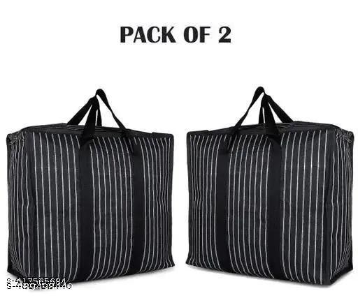 Combo Pack of 2 Canvas & Polyester Shopping Bags Strong Handles Reinforced Handles jhola Bag and Base Heavy Bag/Multipurpose Storage Organizer and with Zipper On Top (Black)