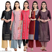 Women's Fashion Straight Crepe Multicolor Kurti (Pack of 5)