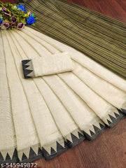 Top trending latest simple plain party wear/wedding Plain Beige Jacquard Cotton Silk Saree with Contrast Black Border | Ethnic Wear Saree