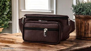 Stylish BROWN Waist Bag for Men & Women | Multi-Pocket Travel Belt Bag | Adjustable Crossbody Chest Bag