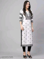 Women Embroidered Cotton Blend Straight Kurta white kurti