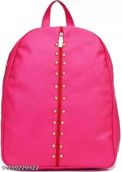 Stylish Pink PU Leather Backpack for Women & Girls | Trendy Studded Zip Design | Lightweight & Spacious Daily Use Bag