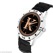 SKOAL Analog Round Black Dial ALPHABET K Design Stylish Black Silicone Strap Classic Design Fancy Wrist Watch for Men and Boys, Pack of 1 - ALPHA-K-AVO-SIL-CDBLK -1