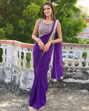 Trending New Georgette Saree With Jari Sequnce Embroidery Work Lace And Blouse  ब्लाउज में वर्क एक साइड में मिलने वाला है