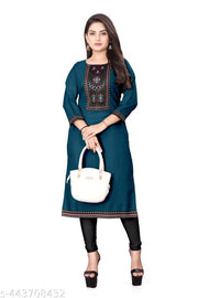Designer Kurti New Collection Cotton Blend Stylish New Trendy , Women Kurti , Kashmiri Pheran, Cotton Kurti,Embroidered Pattern Casual Kurta for Girls & Women