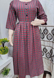 Maroon Woolen Frock Kurti for Winter | Women Checkered Wool Anarkali Kurta  (Multicolor)