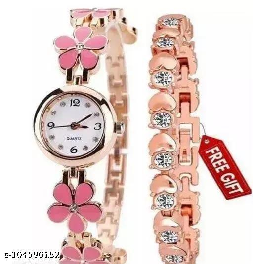 black dial new flower design Analog Watches and bracelet combo for girls and womens