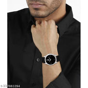 Listen Slim Casual Watch With Black Dial & Black Leather Strap Analog Watch - For Men