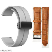 22mm Silicone Band & 22 mm Brown Leather Compatible With Quick Release Straps grey magnet & brown leather
