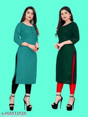 Polyster/Crepe fabric-Ethinic Casual Fabric Kurti For Women In Low Price (Combo of 2)