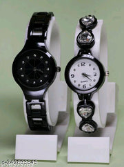 Flower Designed Premium Quality Analog Watch with Diamond Studded Attractive Metal Analog Watch Combo For Women