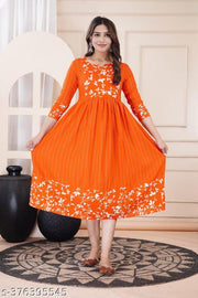 New fancy tardisnal printed anarkali riyon kurti for women& girls