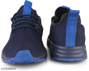 Stylish Navy Blue Flyknit Solid Walking Shoes For Men