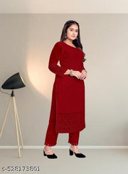 Women Georgatte Chikankari Straight Kurta