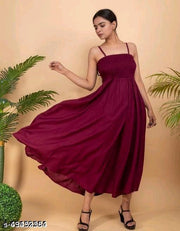 Anarkali Gown for Women and Girls Flared Sleeveless (Maroon)
