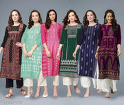 Printed Crepe Straight Festival Kurti Wear link Daily Wear Kurti (Combo Pack 6 Kurta )