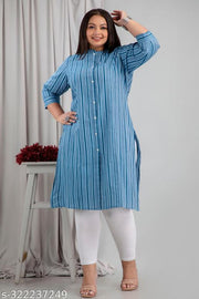 Rooplaxmi Creation Woman Pure Cotton Stright Kurti| Blue Lining Cotton Kurti |Casual Wear kurti | 42" Length Kurti | Long Kurti |Kurti For Girls | Plus Size Kurti