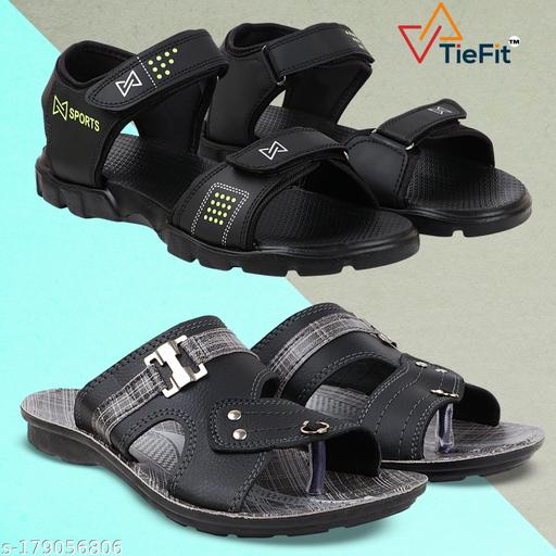 TieFit Men's Light Weight Sandal & Flip Flop Combo Of 2 Pair|| Super Soft and Thik || Outdoor Slip On|| Work From Home Slider|| Anti Skid Sole||