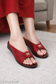 Unique Sandals Red Slipper for Women , Women's Fashion Sandal Faux Leather, Comfortable & Stylish Wedges Ideal for Casual & Formal Occasions, Comfortable Lycra Slippers For Women, Flats for Women Stylish Latest Girls Unique