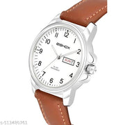 Analog New Track Number Dial Day Date Leather Strap Watch for Men – Premium Quality, Trending, Best Gift Pack. Brown Leather, White Dial. Celeb Choice, Most Selling Watch for Men/Boys. Perfect for Gents & Teens.
