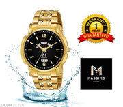 HTM Men have Golden Waterproof Day and Date Watch Black Dial Best For Gift