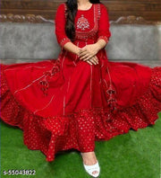 01-RED EMBROIDERED ANARKALI LOAG KURTI