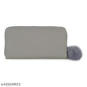  Purse Clutch Wallet for Women - PU Leather Single Zip Card Coin Holder Long Pom Pom