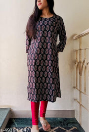 Classic and Versatile Black Kurti with Sophisticated White and Red Printed Designs for Timeless Elegance