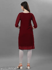 Vitrag Kajal Women's Embroidered Georgette Straight Kurti