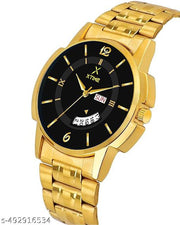 XTIME Analogue Day & Date Watch Round Black Dial & Gold Chain for Men's & Boys